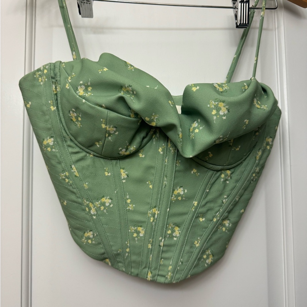 House of CB Green Floral Corset Top - size M